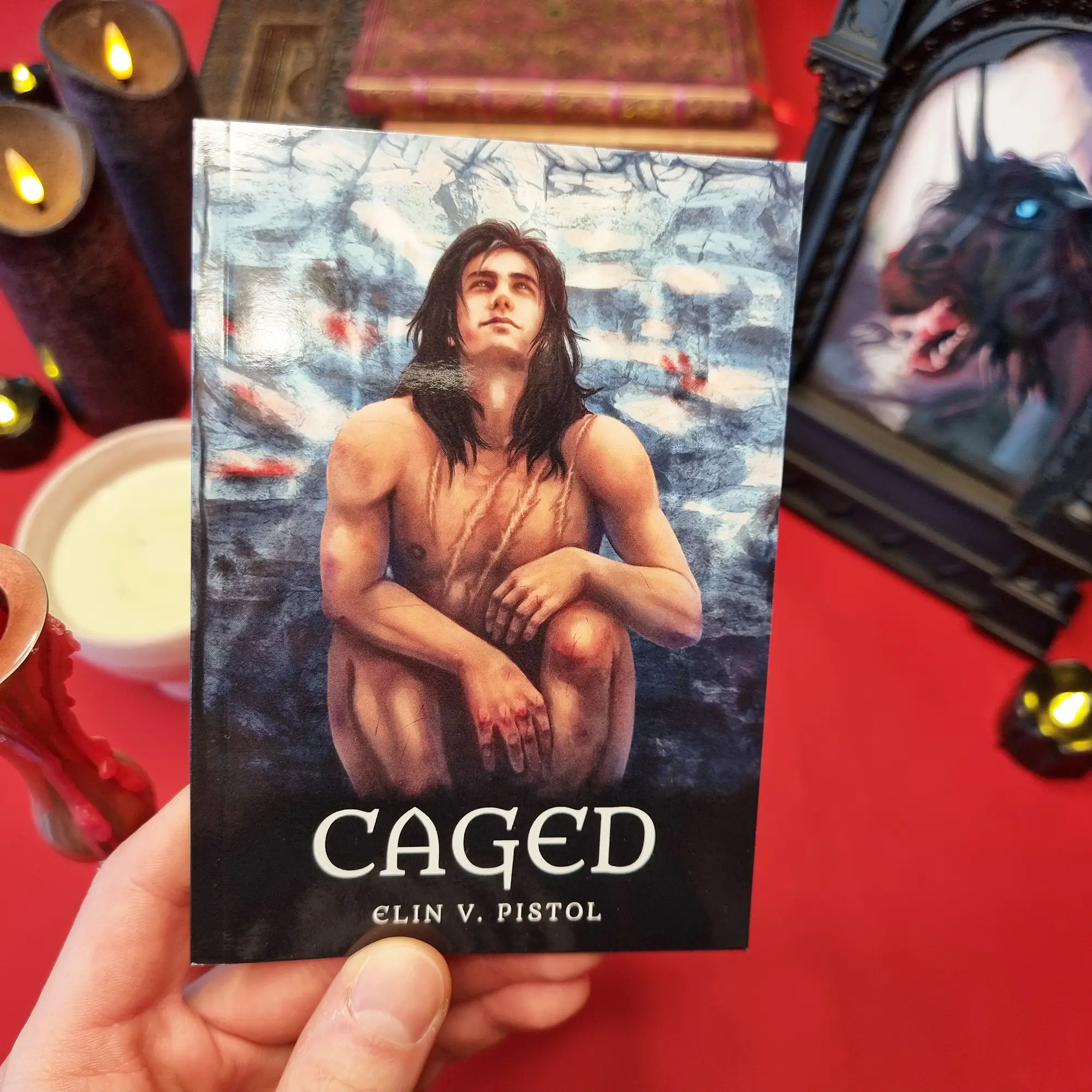Physical book cover of dark fantasy book Caged