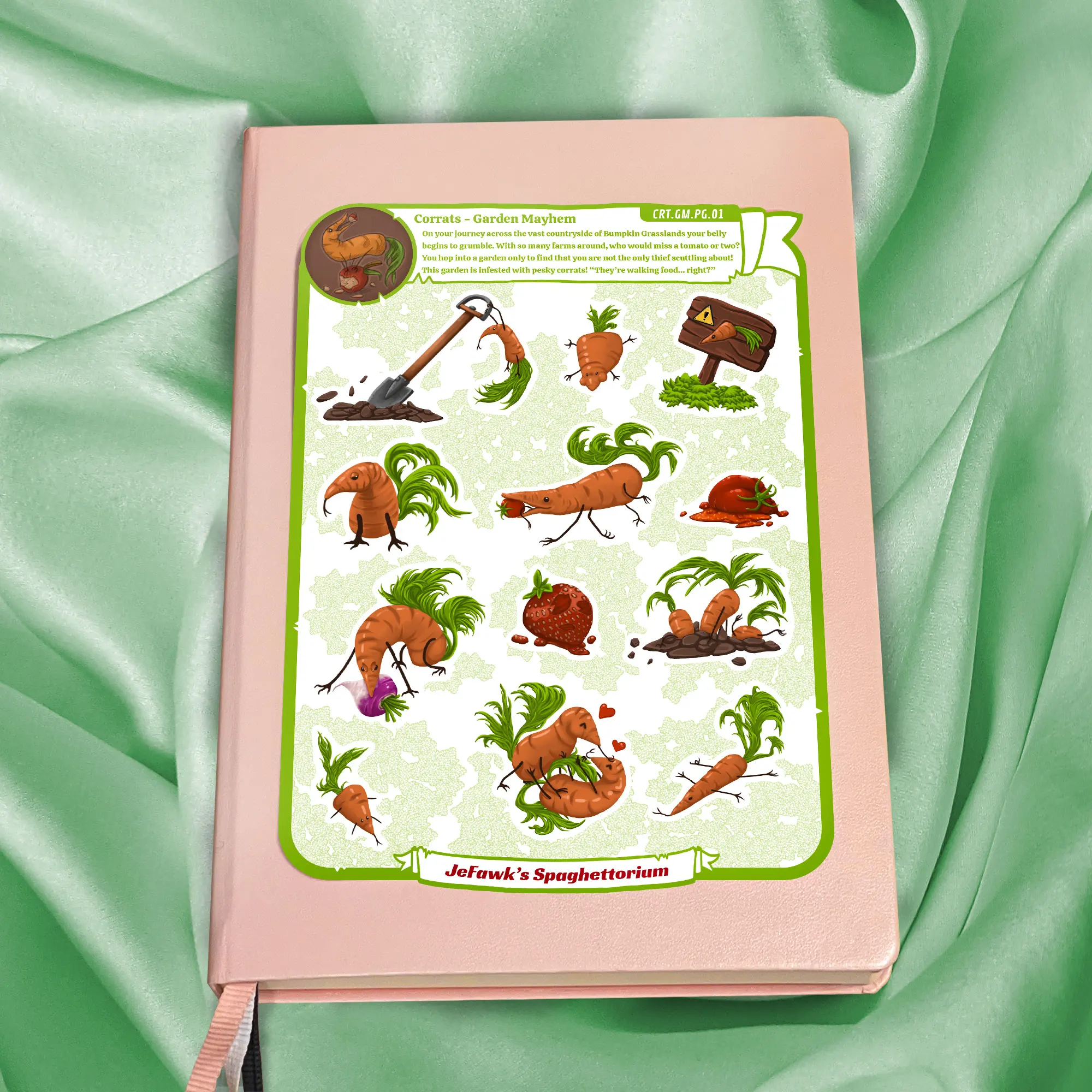 Sticker sheet of cute corrats creating chaos.